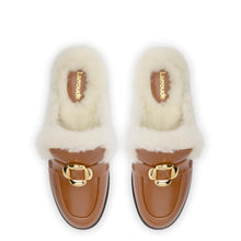 Load image into Gallery viewer, Bobbie Mule In Caramel Leather and Natural Shearling