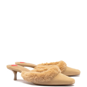 Amal Faux Fur Mule In Peanut Suede