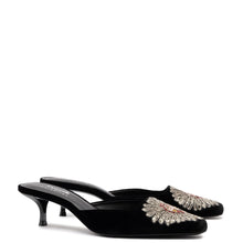 Load image into Gallery viewer, Larroudé x Markarian Mule In Black Velvet and Heart Embroidery