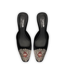 Load image into Gallery viewer, Larroudé x Markarian Mule In Black Velvet and Heart Embroidery