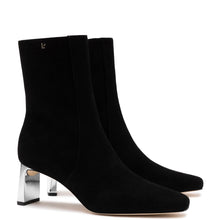 Load image into Gallery viewer, Alexis Bootie In Black Suede and Silver Heel