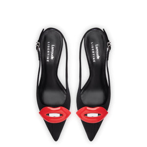 Larroudé x Libertine Lips Pump Lo In Black Fabric