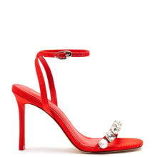 Load image into Gallery viewer, Calypso Sandal In Red Fabric and Crystals