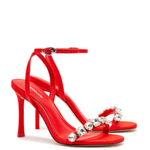 Load image into Gallery viewer, Calypso Sandal In Red Fabric and Crystals