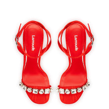 Load image into Gallery viewer, Calypso Sandal In Red Fabric and Crystals