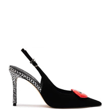 Load image into Gallery viewer, Larroudé x Libertine Lips Pump Hi In Black Suede and Crystals