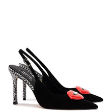 Load image into Gallery viewer, Larroudé x Libertine Lips Pump Hi In Black Suede and Crystals