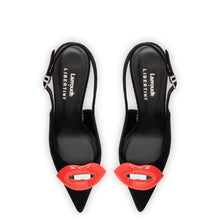 Load image into Gallery viewer, Larroudé x Libertine Lips Pump Hi In Black Suede and Crystals