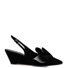 Load image into Gallery viewer, Loulou Ruffle Pump In Black Suede and Crystals