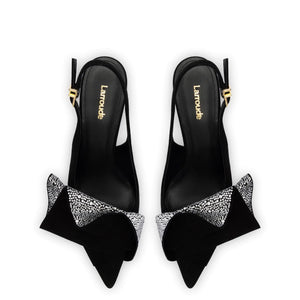 Loulou Ruffle Pump In Black Suede and Crystals