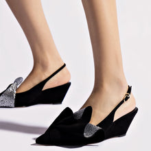 Load image into Gallery viewer, Loulou Ruffle Pump In Black Suede and Crystals