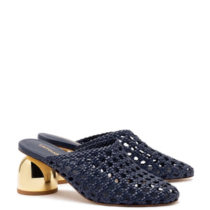 Dew Drop Macrame Mule In Navy Leather