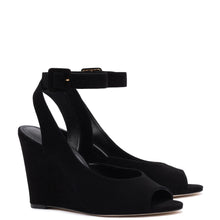 Load image into Gallery viewer, Deena By Larroudé Wedge Sandal In Black Suede