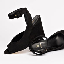 Load image into Gallery viewer, Deena By Larroudé Wedge Sandal In Black Suede