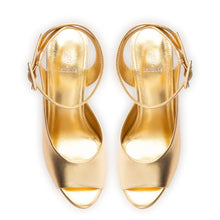 Load image into Gallery viewer, Deena By Larroudé Wedge Sandal In Gold Metallic Leather