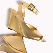 Load image into Gallery viewer, Deena By Larroudé Wedge Sandal In Gold Metallic Leather