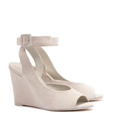 Load image into Gallery viewer, Deena By Larroudé Wedge Sandal In Mushroom Grey Suede