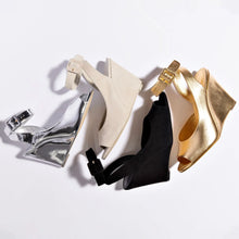 Load image into Gallery viewer, Deena By Larroudé Wedge Sandal In Gold Metallic Leather