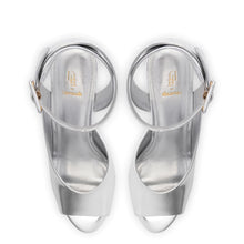 Load image into Gallery viewer, Deena By Larroudé Wedge Sandal In Silver Specchio