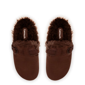 Milan Fur Clog In Brown Suede