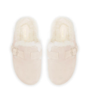 Milan Fur Clog In Mushroom Grey Suede