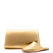 Load image into Gallery viewer, Venice Flat Mule and Pouch Kit In Gold Metallic Leather