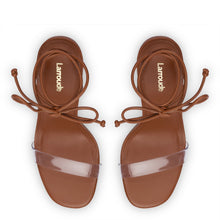 Load image into Gallery viewer, Gloria Sandal In Caramel Leather and Vinyl