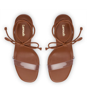 Gloria Sandal In Caramel Leather and Vinyl