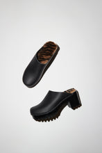 Load image into Gallery viewer, No.6 Liza Clog on Mid Tread in Black with Zebra Shearling on Black Base