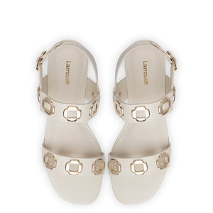 Milan Flat Sandal In Ivory Leather