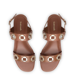 Milan Flat Sandal In Caramel Leather