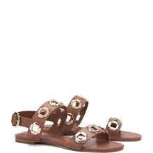 Load image into Gallery viewer, Milan Flat Sandal In Caramel Leather