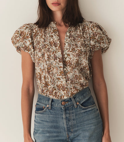 MILLIE TOP -- BLANC NARCISSUS FLORAL