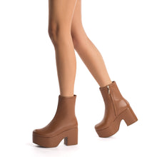 Load image into Gallery viewer, Miso Platform Boot In Caramel Stretch Leather