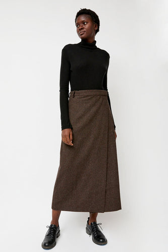 Mijeong Park Wool Blend Maxi Wrap Skirt in Brown