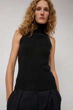 Load image into Gallery viewer, Modern Weaving Cashmere Mock Collar Rib Top in Black Melange