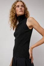 Load image into Gallery viewer, Modern Weaving Cashmere Mock Collar Rib Top in Black Melange