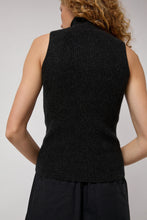 Load image into Gallery viewer, Modern Weaving Cashmere Mock Collar Rib Top in Black Melange