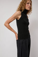 Load image into Gallery viewer, Modern Weaving Cashmere Mock Collar Rib Top in Black Melange