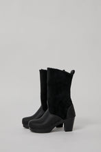 Load image into Gallery viewer, No.6 9&quot; Pull On Shearling Clog Boot on High Heel in Black Suede on Black Base