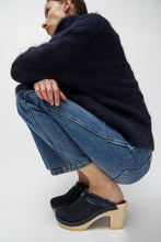 Load image into Gallery viewer, No.6 Dakota Shearling Clog on High Heel in Navy Suede and Night