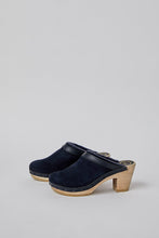 Load image into Gallery viewer, No.6 Dakota Shearling Clog on High Heel in Navy Suede and Night