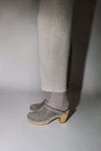 Load image into Gallery viewer, No.6 Dakota Shearling Clog on High Heel in Smoke Suede and Cloud