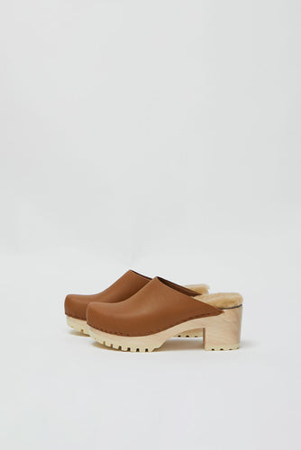 No.6 Liza Clog on Mid Tread in Palomino with Ink Aviator Shearling