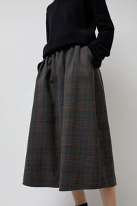 No.6 Nic Skirt in Small Dark Grey and Orange Plaid