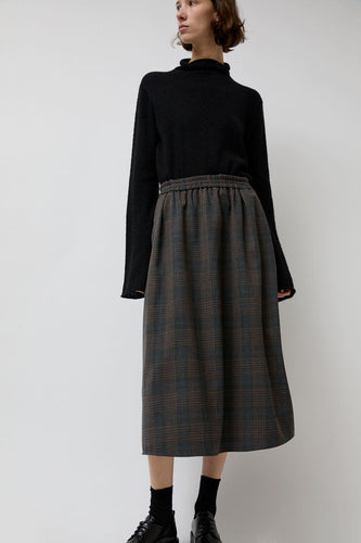 No.6 Nic Skirt in Small Dark Grey and Orange Plaid