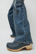 Load image into Gallery viewer, No.6 Old School Studded Clog on Mid Heel in Denim Printed Leather