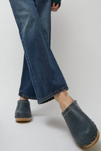 Load image into Gallery viewer, No.6 Old School Studded Clog on Mid Heel in Denim Printed Leather