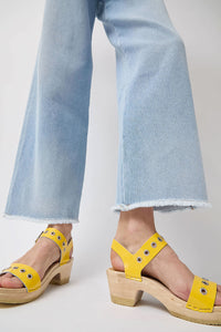 No.6 Two Strap Clog on Mid Heel in Yellow Patent with Eyelets