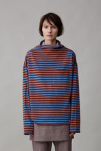 Load image into Gallery viewer, ONA LONG SLEEVE | CORNFLOWER AND BURGUNDY STRIPE